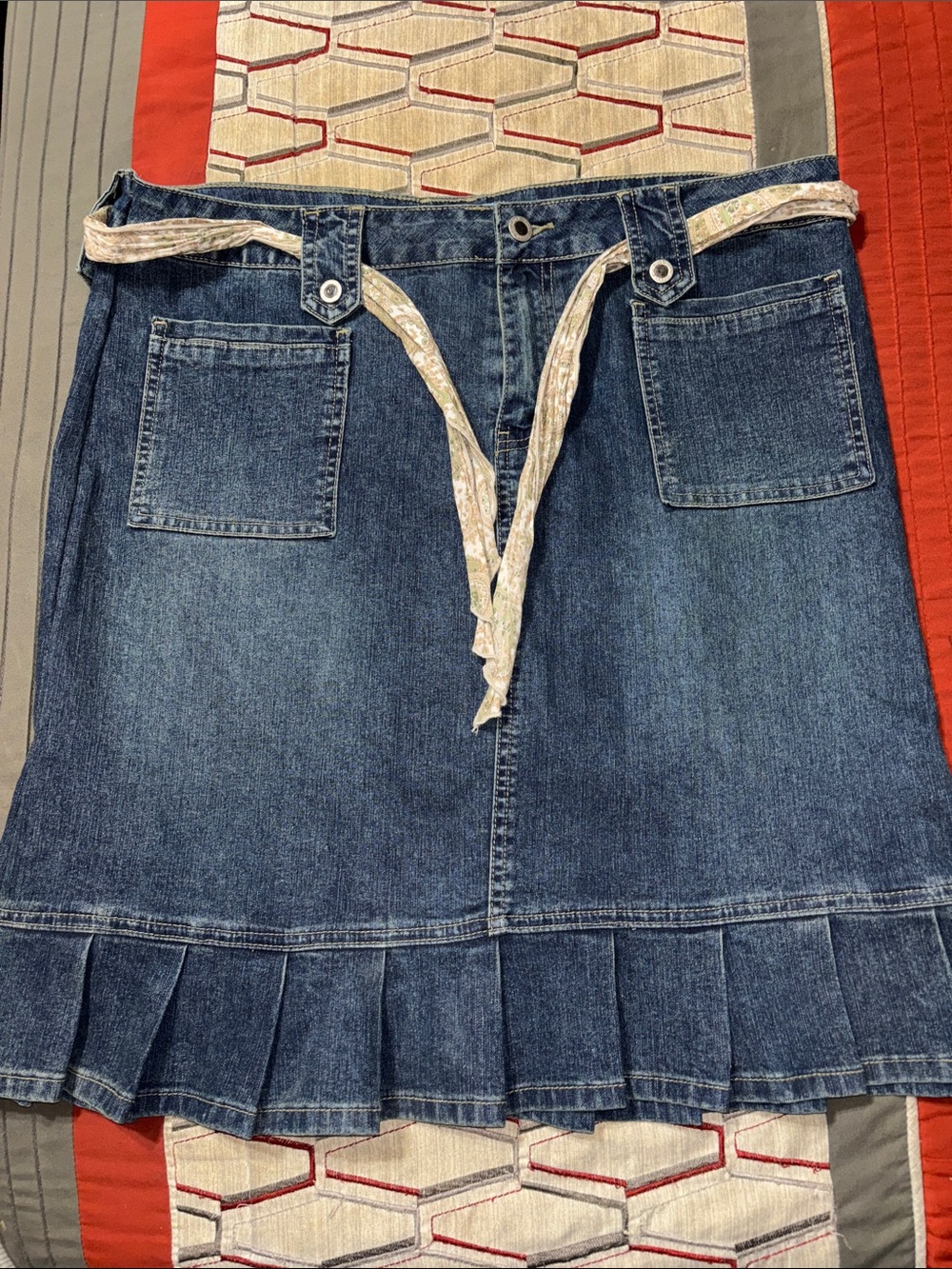 Duck Head Dark Blue Denim A-Line Skirt with Pleated Hem